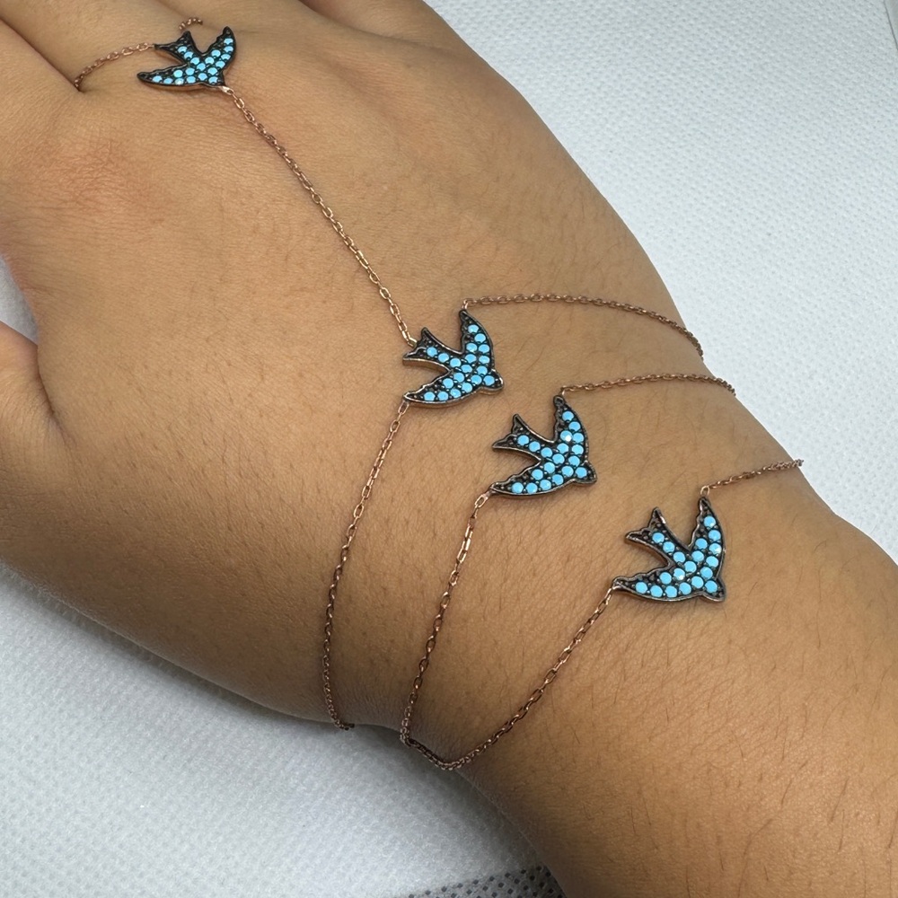 Chic Swallow Hand Chain Bracelet Slave  Ring  925 silver , 18K gold plated